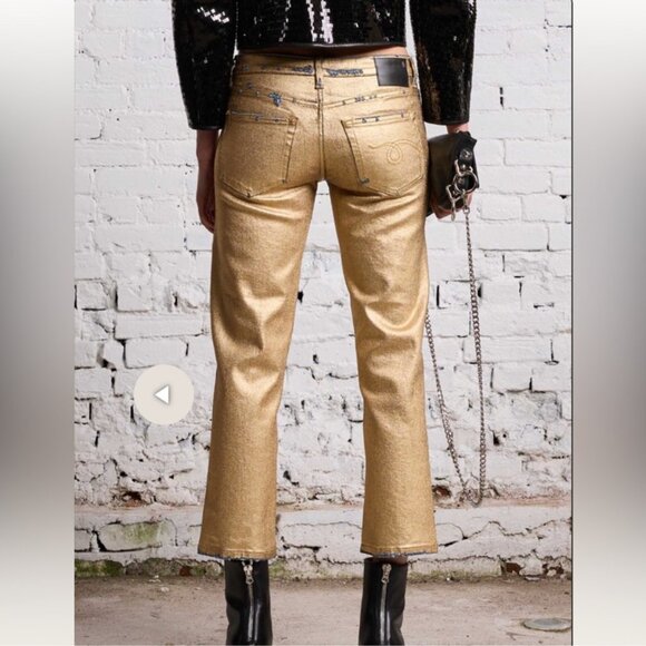 R13 Boy Straight Jeans Size 25 – Stretch Gold Indigo, Mid-Rise Cropped Straight - Picture 2 of 13